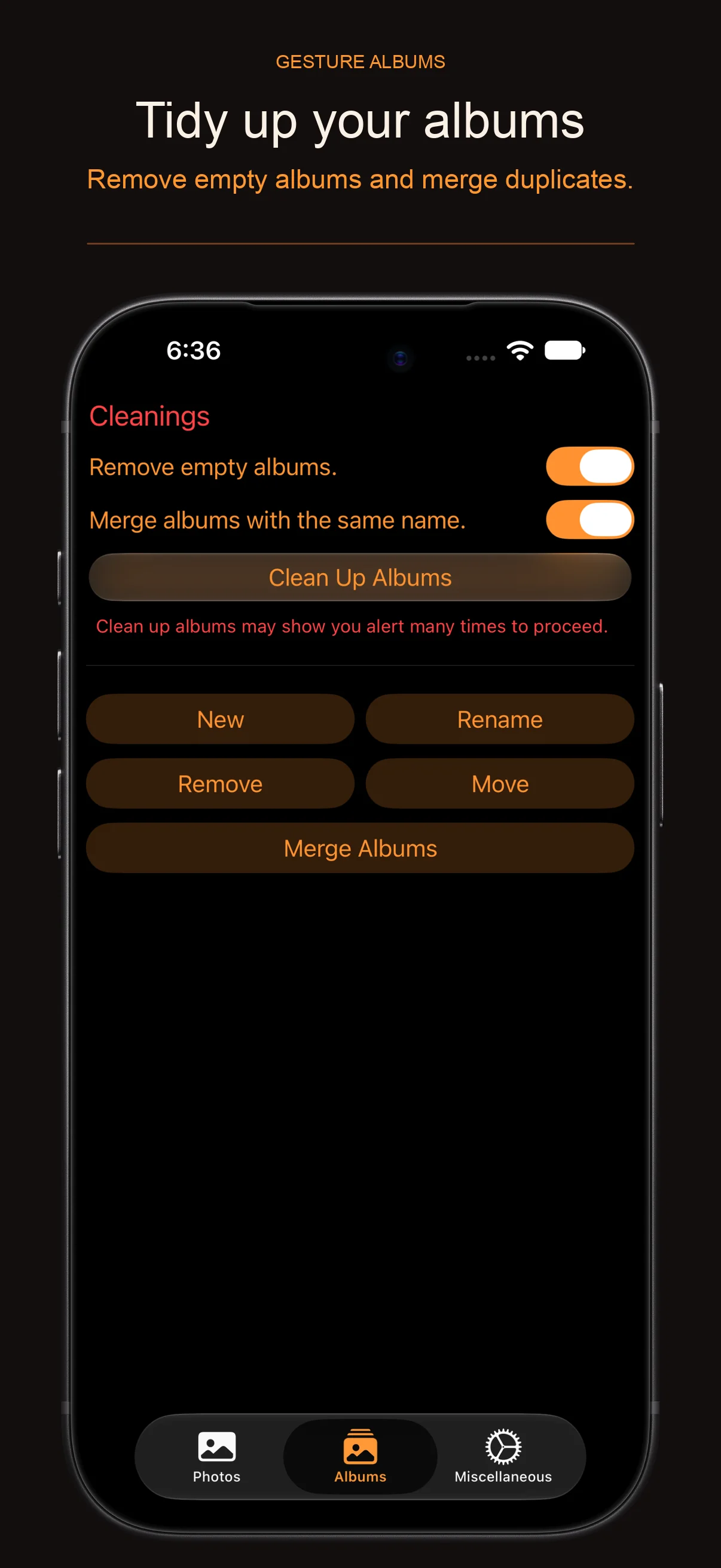 Tidy up albums in Gesture Albums for iPhone