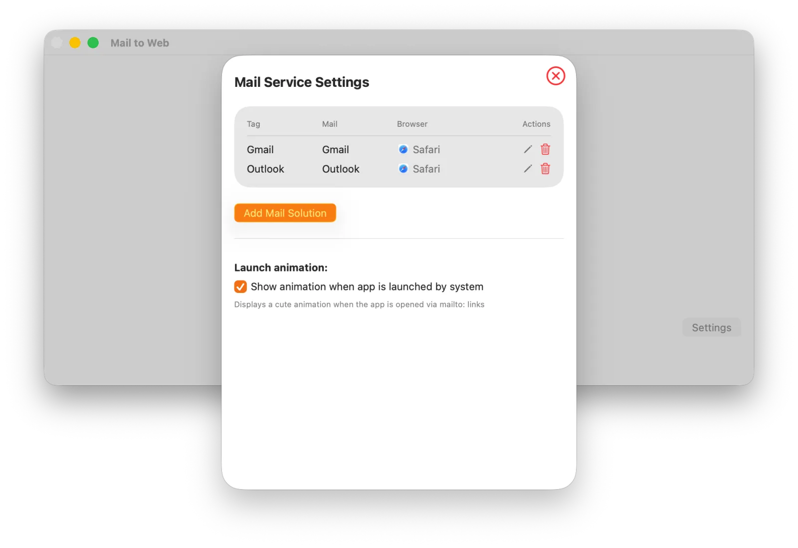 Managing mail services and browsers
