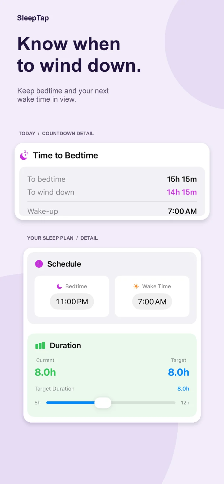 Bedtime countdown and sleep plan