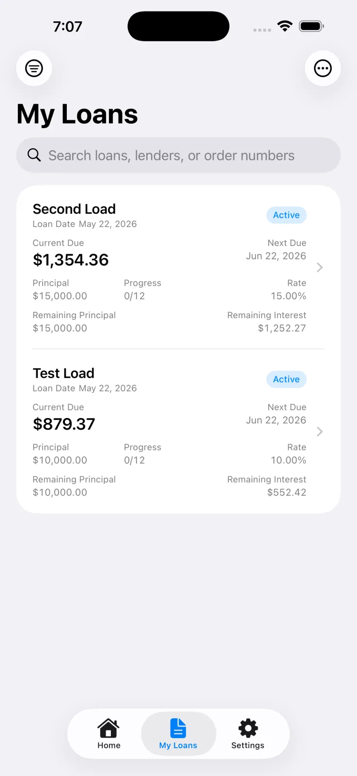 Active loans and repayment progress