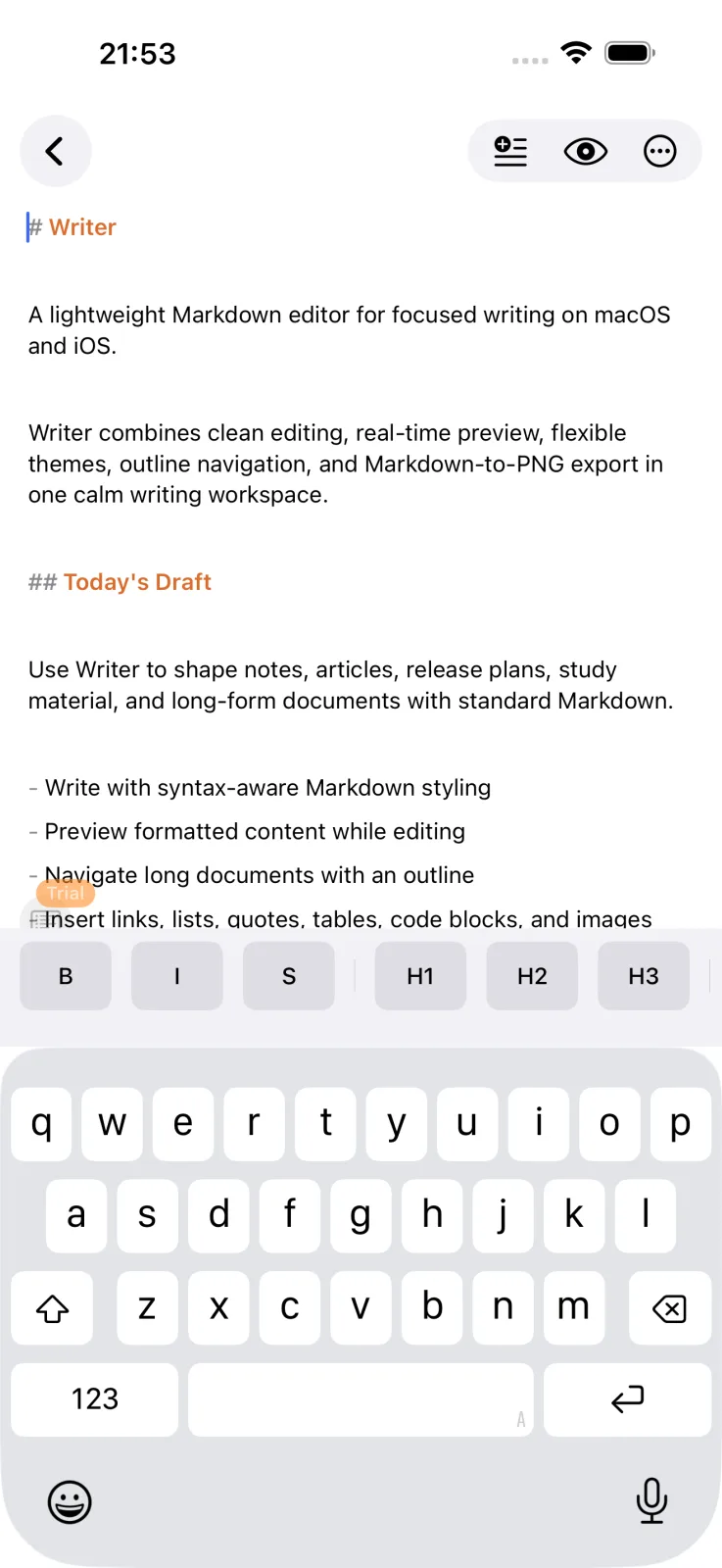 Markdown editing on iPhone