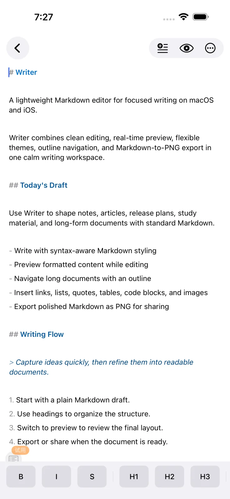 在 iPhone 上编辑 Markdown